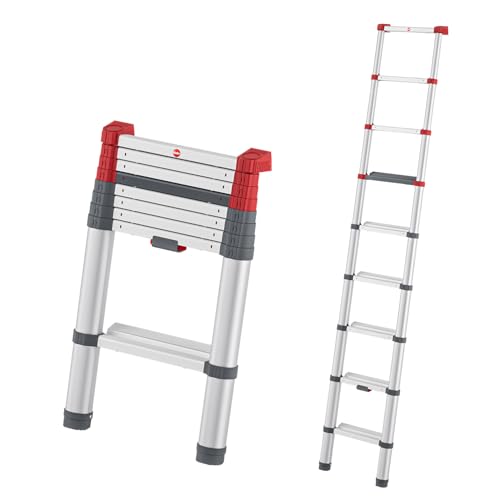 Hailo Master T100 FlexLine Sicherheits-Teleskopleiter - ausziehbare Leiter aus Aluminium mit bis zu 9 Stufen - max. Arbeitshöhe bis 360 cm - belastbar bis 150 kg - Silber