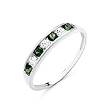 Old English Jewellers Stering Silver Emerald & CZ Band Channel Set Eternity Ring size J to V - Rhodium Finish (V)