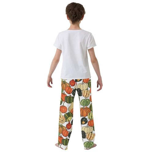 Colorful Pumpkin Boys Long Pants Soft Trousers Elastic Waist Kids Lounge Bottoms with Pockets S-XL3