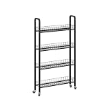 Vicco Rollregal Rolivo, Schwarz, 58 x 15 cm mit 4 Fächern, auf Rollen flexibel positionierbar für schmale Stellflächen