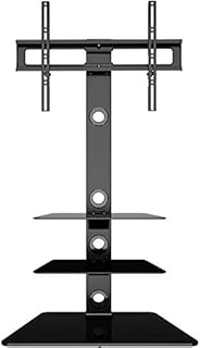 BONTEC TV Ständer TV Bodenständer TV Standfuß mit 3 Ablagen aus gehärtetem Glas für 30-65 Zoll LED OLED LCD Plasma Flach Gebogene Bildschirme höhenverstellbar max.VESA 600x400 mm bis 40 kg
