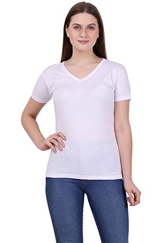 Image of FLEXIMAA Women's Cotton Plain V Neck Half Sleeve T-Shirt