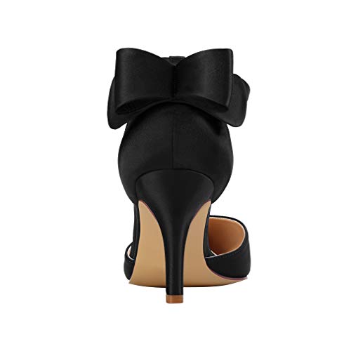 Image of ERIJUNOR Wedding Evening Party Shoes Comfortable Mid Heels Pumps with Bow Knot Ankle Strap Wide Width Satin Shoes