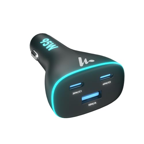 Image of PD 95W Superfast Charging 2.0 Car Charger, with 2XType C & USB-A, PPS & QC 3.0, Triple Port (65W + 30W + 18W), 12V-24V Compatible, Multi-Layer Protection, 2-Years Manufacturer Warranty