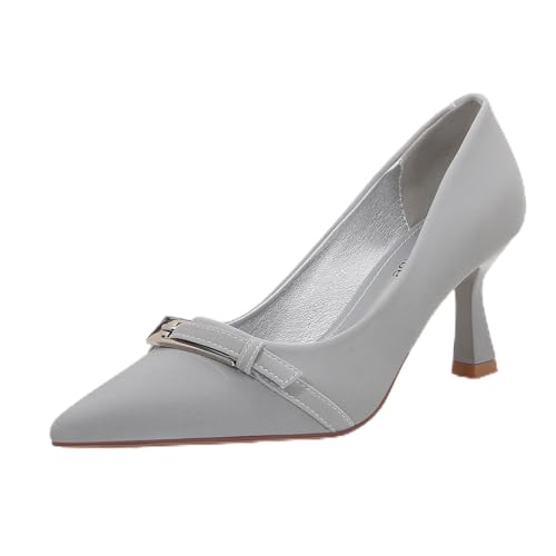 Women's Pointed Toe Mid Heel, Dress Pump with Metal Buckle Accent, All Day Comfort