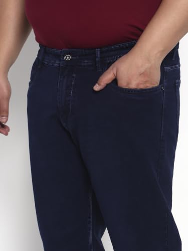 Image of Cotton Comfort Fit Jeans for Men | Full-Length Solid Denim Pants with Button Closure, Embroidered Design, Mid-Rise Casual Trousers for Daily | Classic Jeans for Office Bottoms (DI-249)