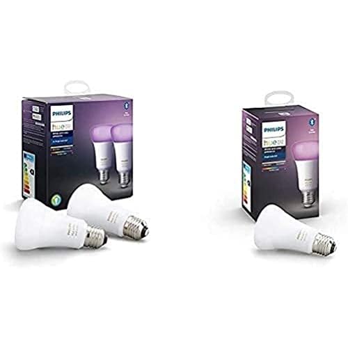 Philips Hue Pack de 2 Ampoules LED Connectées White & Color Ambiance E27 Compatible Bluetooth, Fonctionne avec Alexa + Pack de 1 Ampoule E27