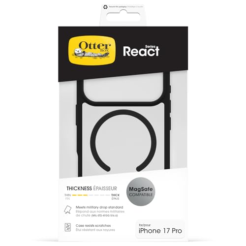 Image of OtterBox React MagSafe Case for iPhone 17 Pro, Clear /Black | Shockproof, Drop-Proof, Ultra-Slim Protective Thin Case, Tested to Military Standard
