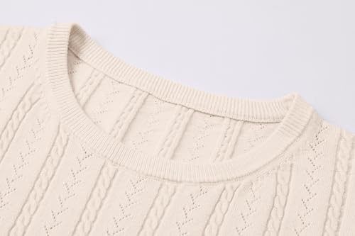 Image of SANGTREE Women's Cable Knit Half Sleeve Sweaters, Crew Neck Solid Color Knitted Summer Pullover Tops