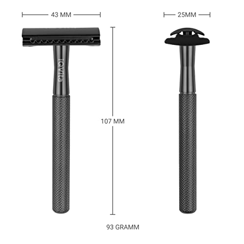 iQVita Rasierhobel - Metall - Schwarz- inkl. 10 Klingen - Safety Razor + eBook - Image 4