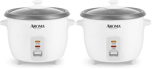 Image of AROMA Rice Cooker,3-Cup (Uncooked) / 6-Cup (Cooked),Small Rice Cooker,Oatmeal-Cooker,Soup Maker,Auto Keep Warm,1.5 Qt,White,ARC-363NG,(Pack of 2)