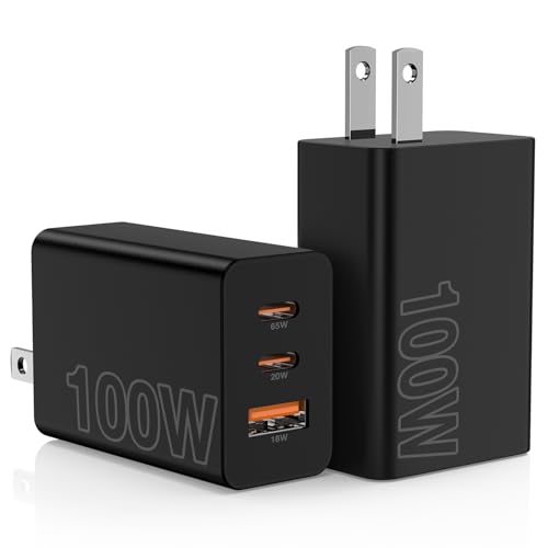 Hzevn 2Pack 100W USB C Wall Charger Block, 3-Port USB C Charging Adapter,Multi Super Fast Charging Power Plug Cube for MacBook Pro/Air,i-Pad Pro,i-Phone 17/16/15, Galaxy S25,and More-Black