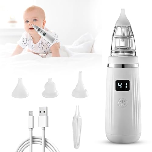 Mouche bébé électrique, Bwaliffury Aspirateur nasal électrique Rechargeable avec 5 Niveaux d'aspiration et 3 Embouts Silicone, Aspirateur Portabilité Pour Nouveau-nés Et Nourrissons,Élimine le mucus