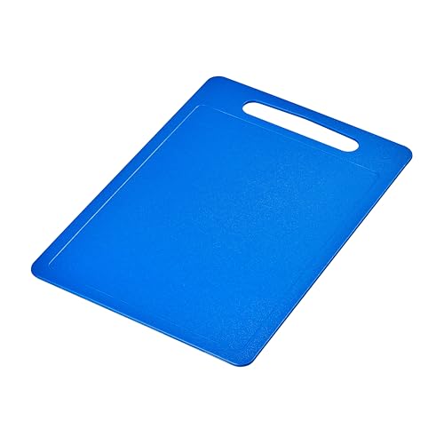 Chef Aid Tabla de cortar grande de polietileno azul, superficie antideslizante multiusos, fácil de limpiar y apta para lavavajillas con asa, mide 40 x 30 cm, otras opciones de color disponibles