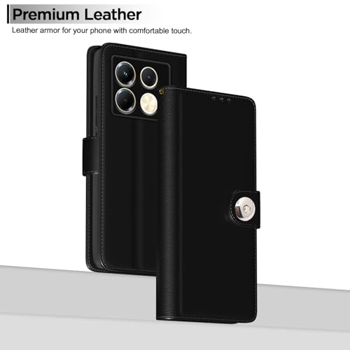 Image of Pikkme Flip Cover for Infinix Note 40 5G Leather Finish | Inside TPU with Card Pockets | Wallet Stand and Shock Proof | Complete Protection Button Flip Case(Black)