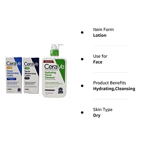 Cerave Daily Skincare Facial Bundle - Hydrating Facial Cleanser (16 Oz), Am Facial Moisturizing Lotion With Sunscreen (2 Oz), And Pm Facial Moisturizing Lotion (2 Oz) #TOP4