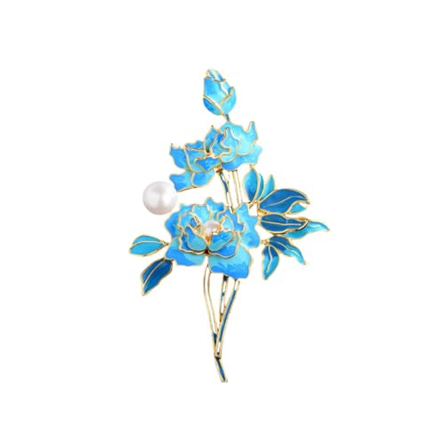 Image of Peony Flower Brooch Elegant Enamel Peony Brooch Lapel Pins Pink Blue Flower Brooch Clothing Hat Suit Bag Jewelry Accessories for Women