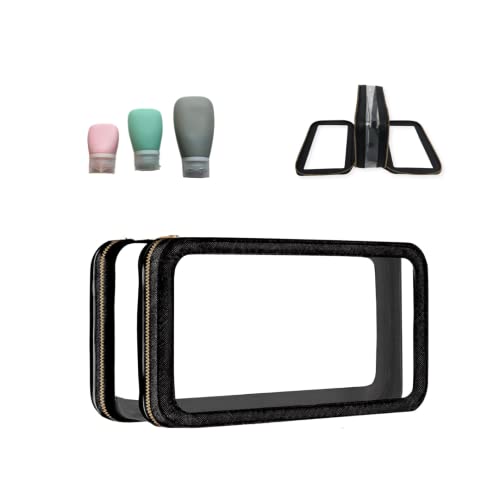 Travelglam Clear Makeup Bag And Cosmetic Organizer,Toiletry Bag, Portable Travel Case, Heavy Duty Pouch With Tsa Approved Transparent Vinyl Windows & Gold Zippers. Free 3 Pcs Silicone Travel Bottles #TOP22
