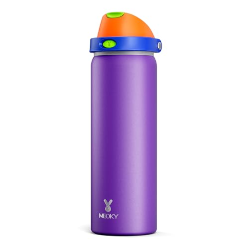 Image of 32 oz Insulated Water Bottle for Women: Meoky Stainless Steel Metal Water Bottle with 2-in-1 Straw and Spout Lid - Leak Proof, Cold for 24 Hours, Protective Silicone Base, BPA-Free for School, Violet