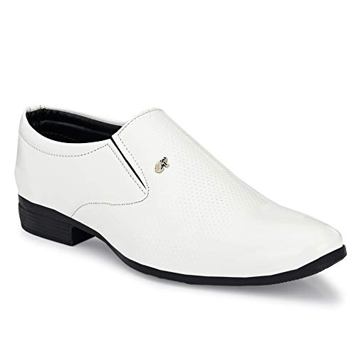 Boys White Formal Shoes Black Synthetic Leather Formal Slip on Office, College Shoes for Boys