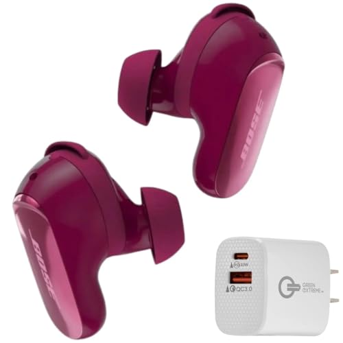 Bose New QuietComfort Ultra Bluetooth Earbuds (2nd Gen), Wireless Noise Cancelling Earbuds, Up to 6 Hours Battery, IPX4 Rating, Immersive Audio, Deep Bass + Green Extreme Charger (Deep Plum)