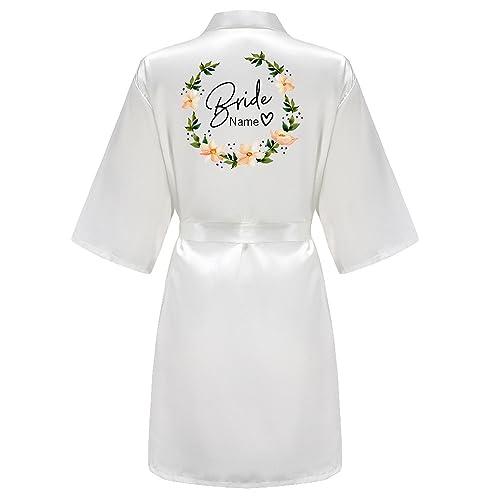 JPHCHSC Personalizado Bata de novia de equipo de fiesta de boda con letras negras, Kimono, pijamas de satén, bata de baño de dama de honor 1