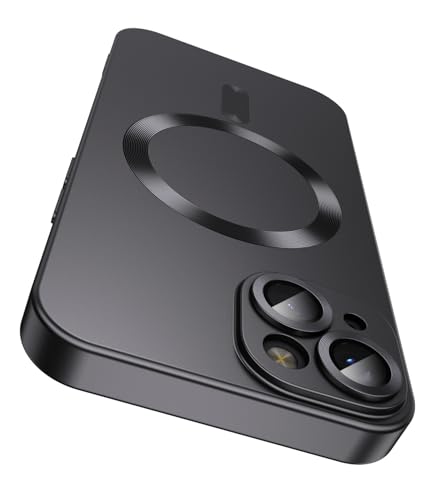 LEKEVO Magnetic for iPhone 15 Case [Compatible with MagSafe][Built-in Camera Lens Protector] Slim Soft Silicone Bumper Shockproof Metallic Shine Phone Case (Black)