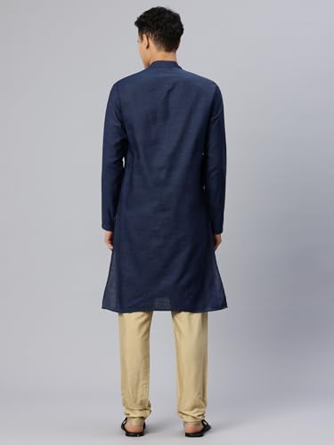 Image of Majestic Man Men's Cotton Regular Fit Traditional Mandarin Collar Ethnic Motifs Solid Long Kurta