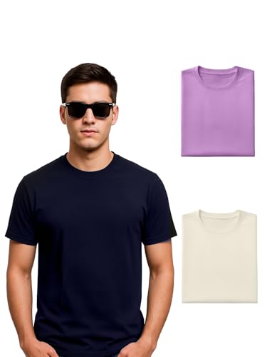 Image of Veirdo 100% Pure Cotton Regular Fit Half Sleeve Solid Core Round Neck Multicolor T-Shirt Combo for Men (Pack of 3)