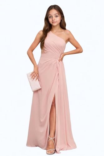 One Shoulder Junior Bridesmaid Dresses Chiffon Pageant Gowns for Girls Long Junior Flower Girl Dress3