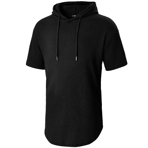 GIVON Men’s Slim Fit Waffle Knit Pullover Hoodie Lightweight Short Sleeve with 100% Cotton
