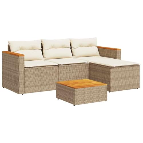 vidaXL Salon de Jardin avec Coussins 3 pcs, Canapés de Patio, Ensemble de Meubles, Mobilier de Terrasse Extérieur, Beige Résine Tressée