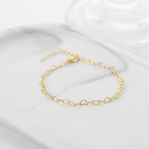Image of Womens Dainty Gold Chain Bracelet,Simple Layered Chain Bracelets,Beaded Turquoise Bracelet,Charm Crystal Bar,Heart,Karma,Triangle,Pearl Bracelets for Women