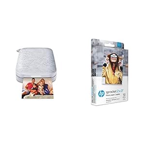 HP Sprocket Portable Photo Printer (2nd Edition) – Instantly print 2×3″ sticky-backed photos from your phone – [Luna Pearl] [1AS85A] and Sprocket Photo Paper, 50 Sheets