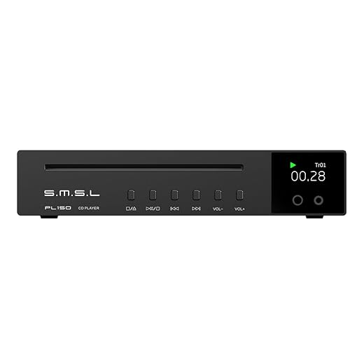 SMSL PL150 Lecteur CD Puissant processeur CS43198, avec sorties RCA/3,5 mm et 4,4 mm pour casque/optique/coaxiale, pour véhicule/ordinateur portable/télévision/PC, amplificateur pour lecteur CD (Noir)