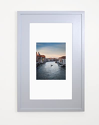 Image of 14x24 Concealed Picture Frame Medicine Cabinet without Mirror for Bathroom, Recessed in the Wall, Made in North America, Real Wood, NO MDF, Adjustable Shelves, Hidden, Light Gray