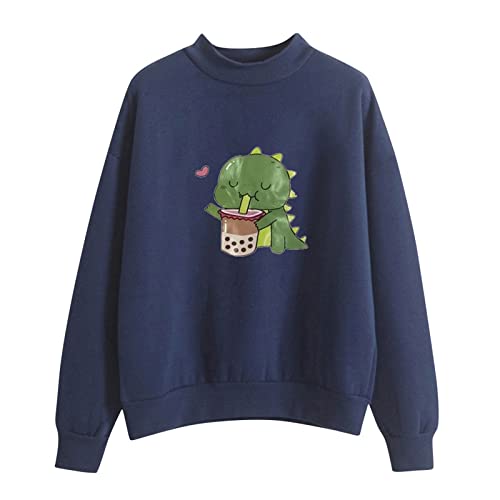 Cropped Sweatshirts For Women Teen Girls Mock Neck Pullover Cute Comfy Graphic Cotton Long Sleeve Aesthetic Tops (Medium, Blue 01) #TOP4