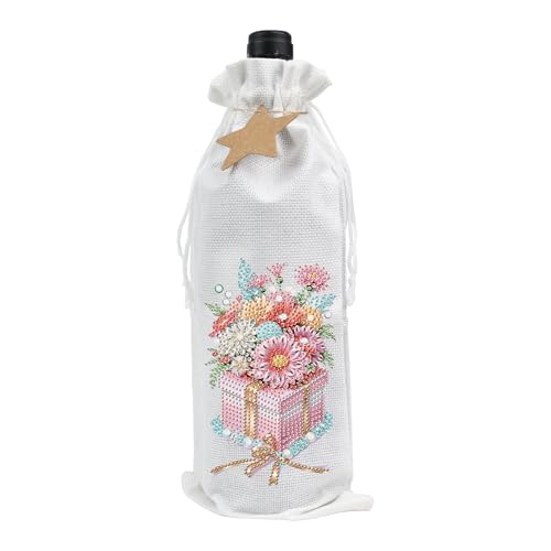 Image of DIY 5D Diamond Painting Gift Wrap, Special Shaped Diamond Art Linen Cover for Champagne Decoration, Christmas Wedding Birthday Party Supplies (Flower Gift)