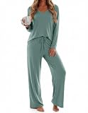 Tankaneo Womens Pajama Sets Off The Shoulder V Neck Top Wide Legs Pants Ribbed Lounge Sets 2025 Casual 2 Piece Outfits