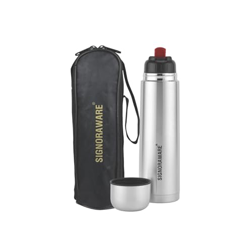 Image of SignoraWare Bullet Stainless Steel Vaccum Insulated ISI Certified Cola Bottle with Protective Cover | Airtight & Leakproof | Hot & Cold for Hours | Durable Flask for Outdoor Use (500ml | Steel)