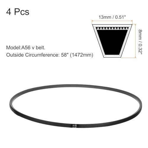 Image of uxcell 4pcs A56 or 4L580 Classic Wrapped Rubber V-Belt, 56 inch(1422mm) Inside Circumference, A Profile V Belt