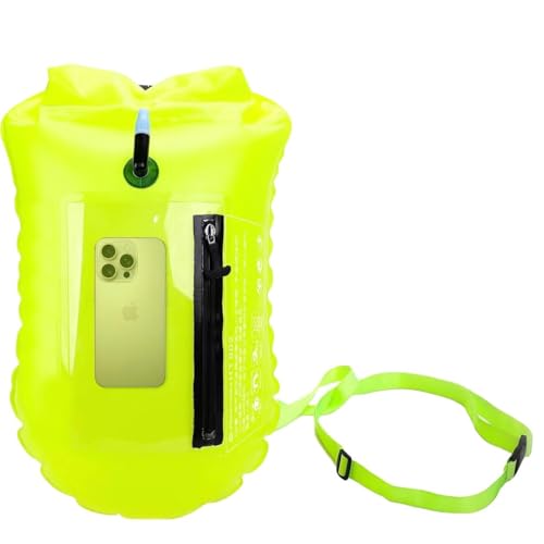 SUNXBUK Boya Natacion，2 in1 Boya de Natación Impermeable con Pantalla Táctil y Espacio de Almacenamiento, con Cinturón Ajustable para Nadadores de Aguas Abiertas