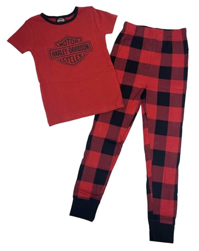 Harley-Davidson Little Girls Bar & Shield 2-Piece Tight Fit Plaid Toddler Pajama