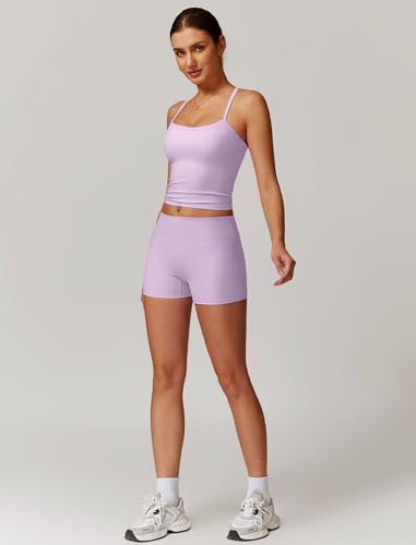 Image of ABOCIW 2 Pieces Workout Sets for Women, Cross Back Tank Top Matching High Waist Biker Shorts, Gym Yoga Pilates Outfits