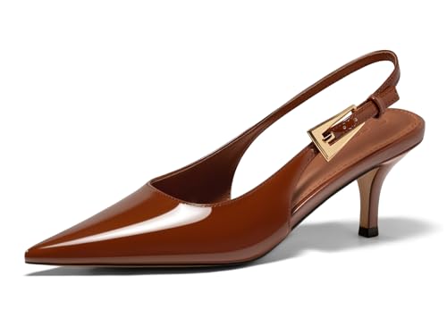 Image of Coutgo Womens Slingback Heels Kitten Low Heel Dress Shoes Closed Pointed Toe Buckle Pumps Work Wedding Shoes