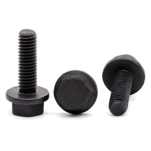 Image of Glvaner M8-1.25 x 16mm (20 pcs) Alloy Steel Flanged Washer Head Hex Bolts, Extra-Large Washer Head, 10.9 Grade Black Oxide Finish GB5789 Full Thread