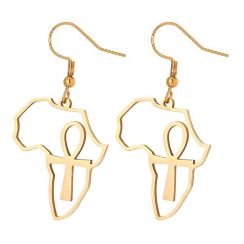 Gold Silver Color Stainless Steel Africa Map Cross Earrings African Eardrop