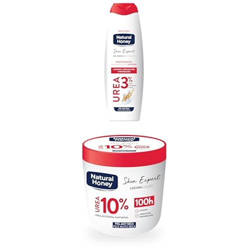 Lote de Natural Honey Gel de Ducha Urea 600 ml + Tarro de Crema hidratante Urea 400ml 100 horas de hidratación para la piel del cuerpo