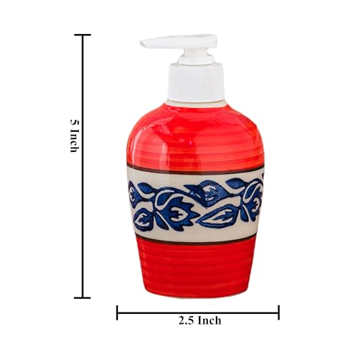 Image of Ceramic Liquid Soap Dispenser, 300 ml, Red Blue Vine | Refillable Pump Bottle for Hand Wash, Lotion, Shampoo & Kitchen Use, 2 Pieces