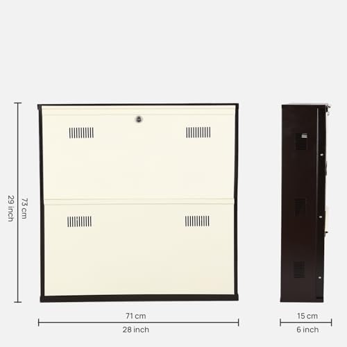 Image of Metal Shoe Rack Wall Mounted for Home with Central Locking 2 Door 28 inch Wall Mounted Metal 6 Pair Shoe Rack Cabinet Pre-Assembled Rack Shelves|3 Year Warranty (Brown & Ivory)